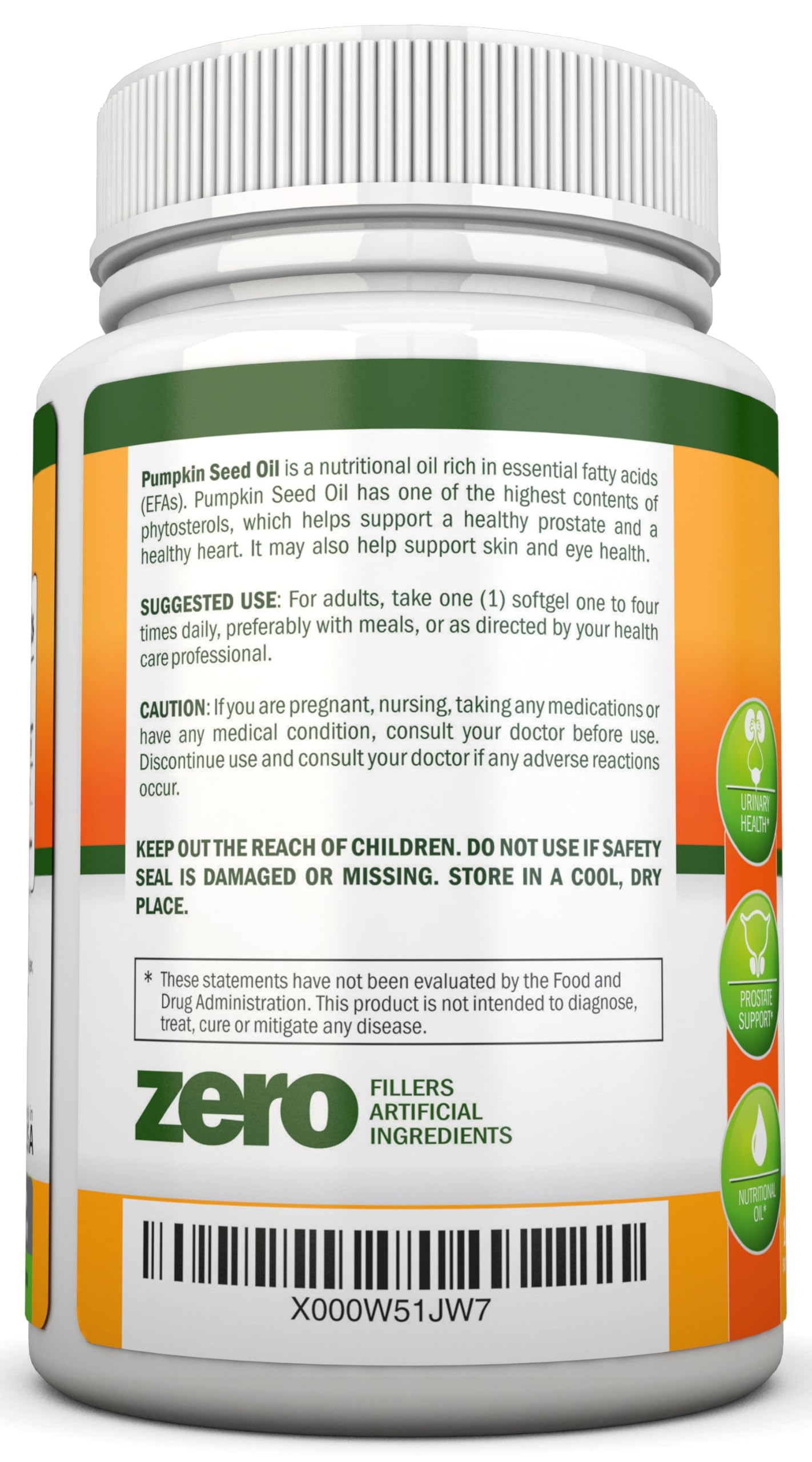 NutriONN Pumpkin Seed Oil 180 capsules container showing hair growth and prostate health benefits