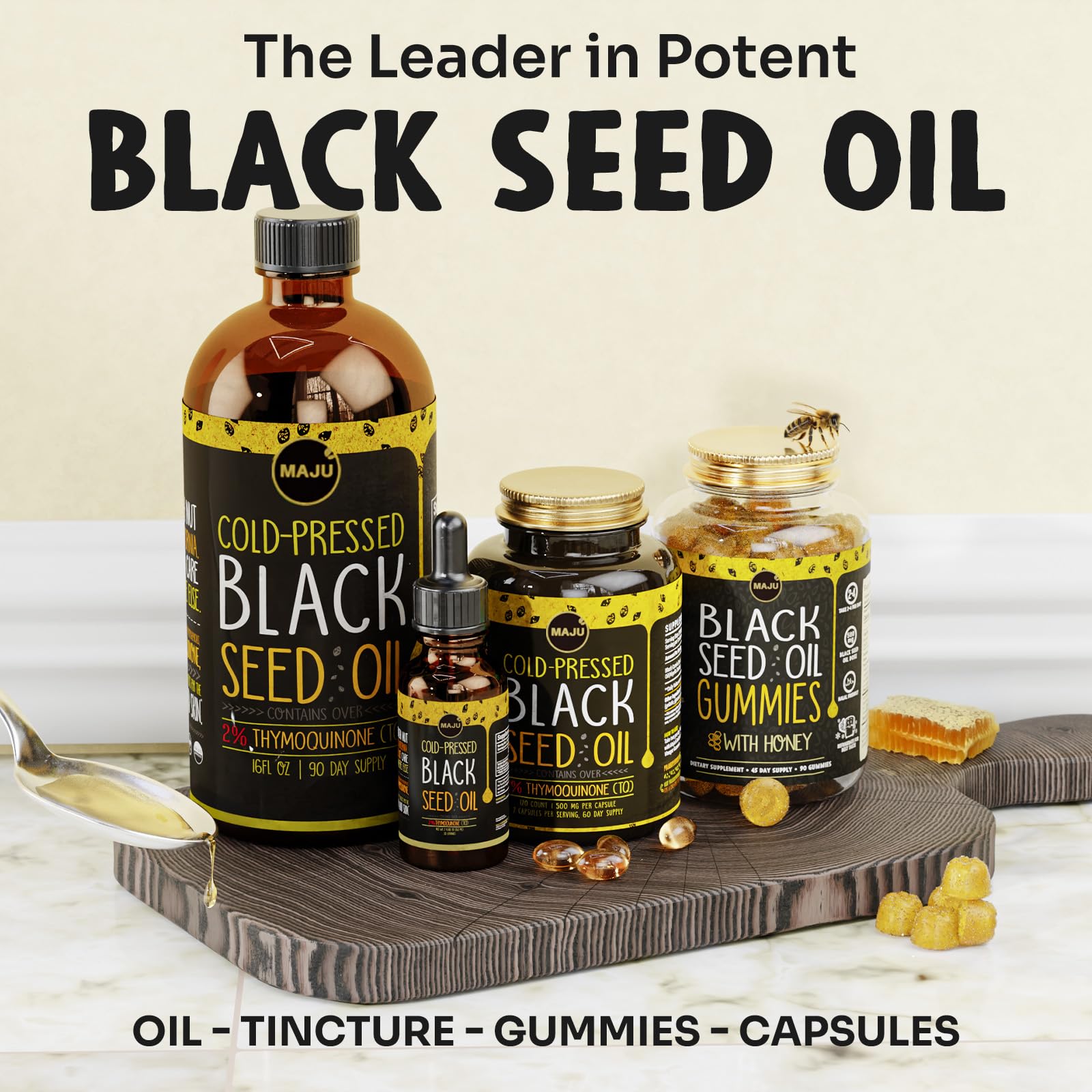 Maju Superfoods cold pressed black cumin seed oil chewable supplements side label