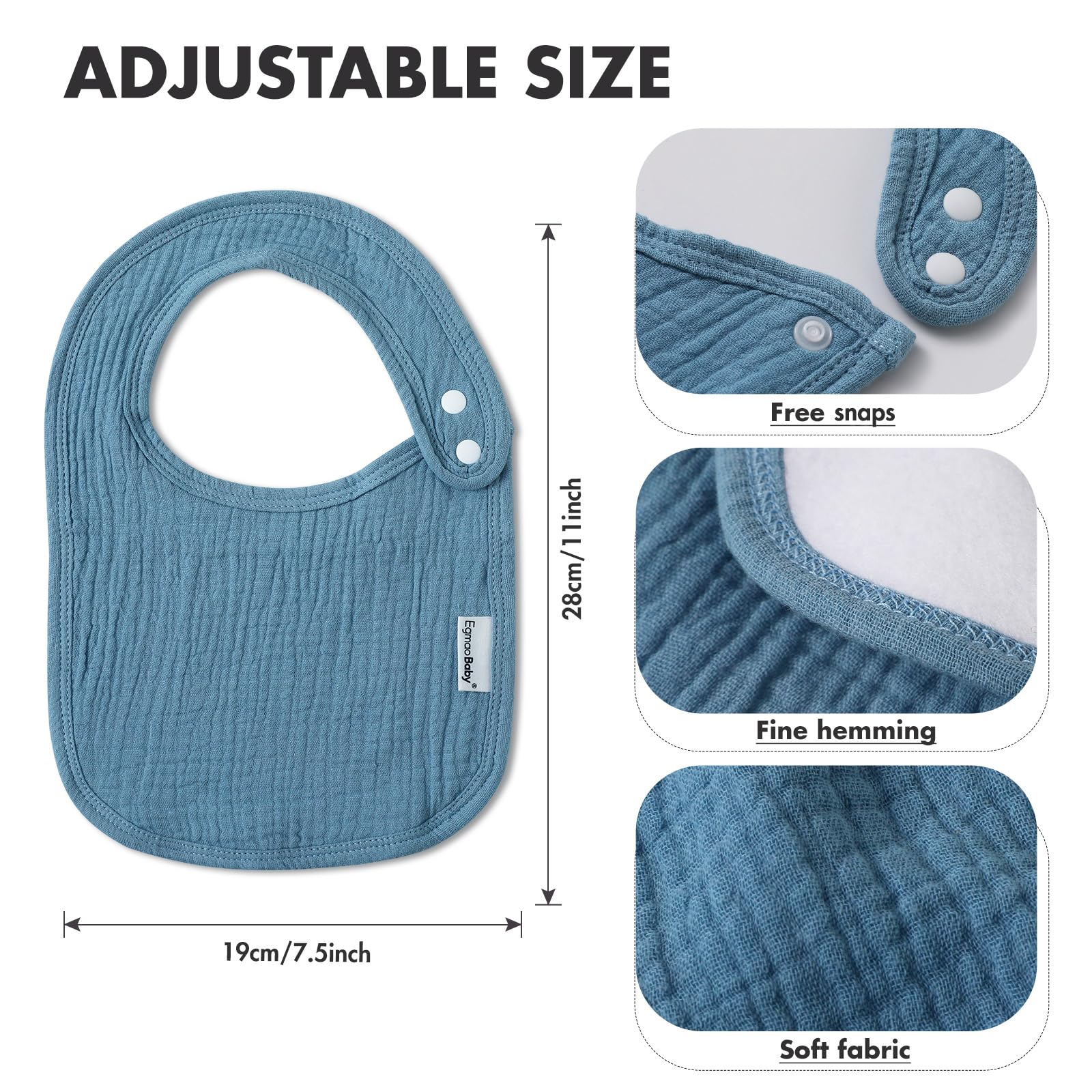 Absorbent fleece backing on Egmao Baby muslin bibs