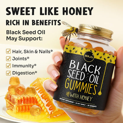 Maju Superfoods Turkish Nigella Sativa oil supplement with honey packaging