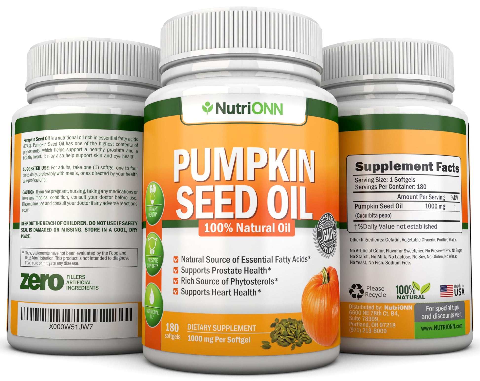 NutriONN Pumpkin Seed Oil authentic USA imported safety seal and expiration details on base