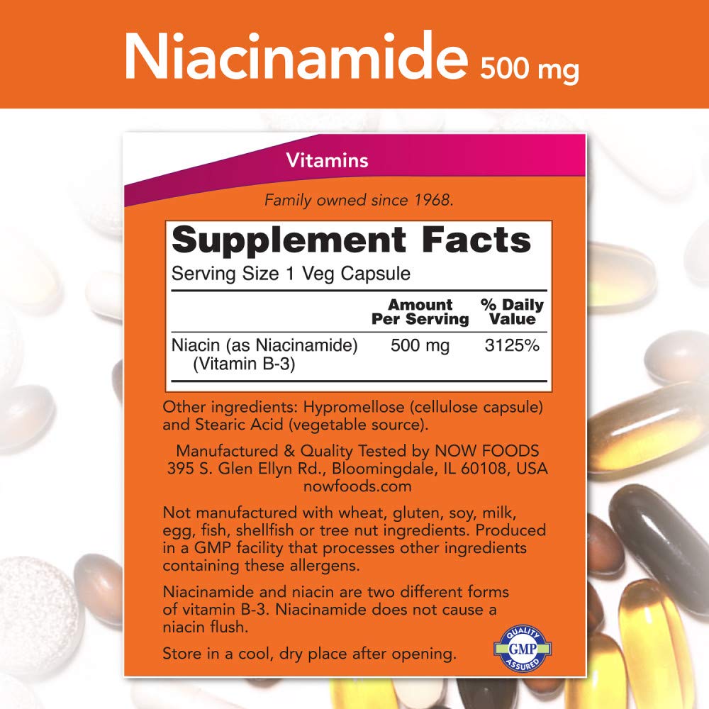 NOW Foods Vitamin B3 100 vegetarian capsules supplement facts and ingredient list
