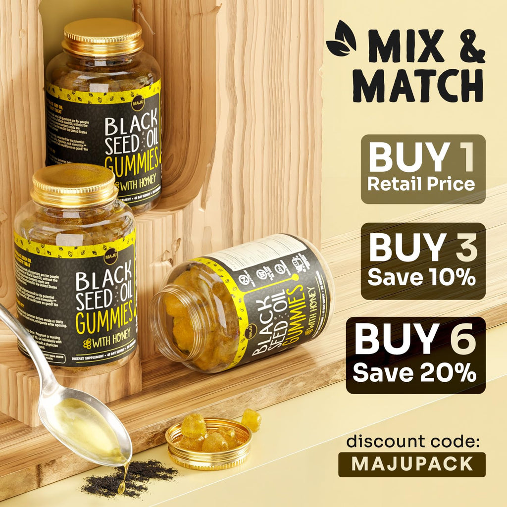 Maju Superfoods black seed oil gummies complete 90 count set