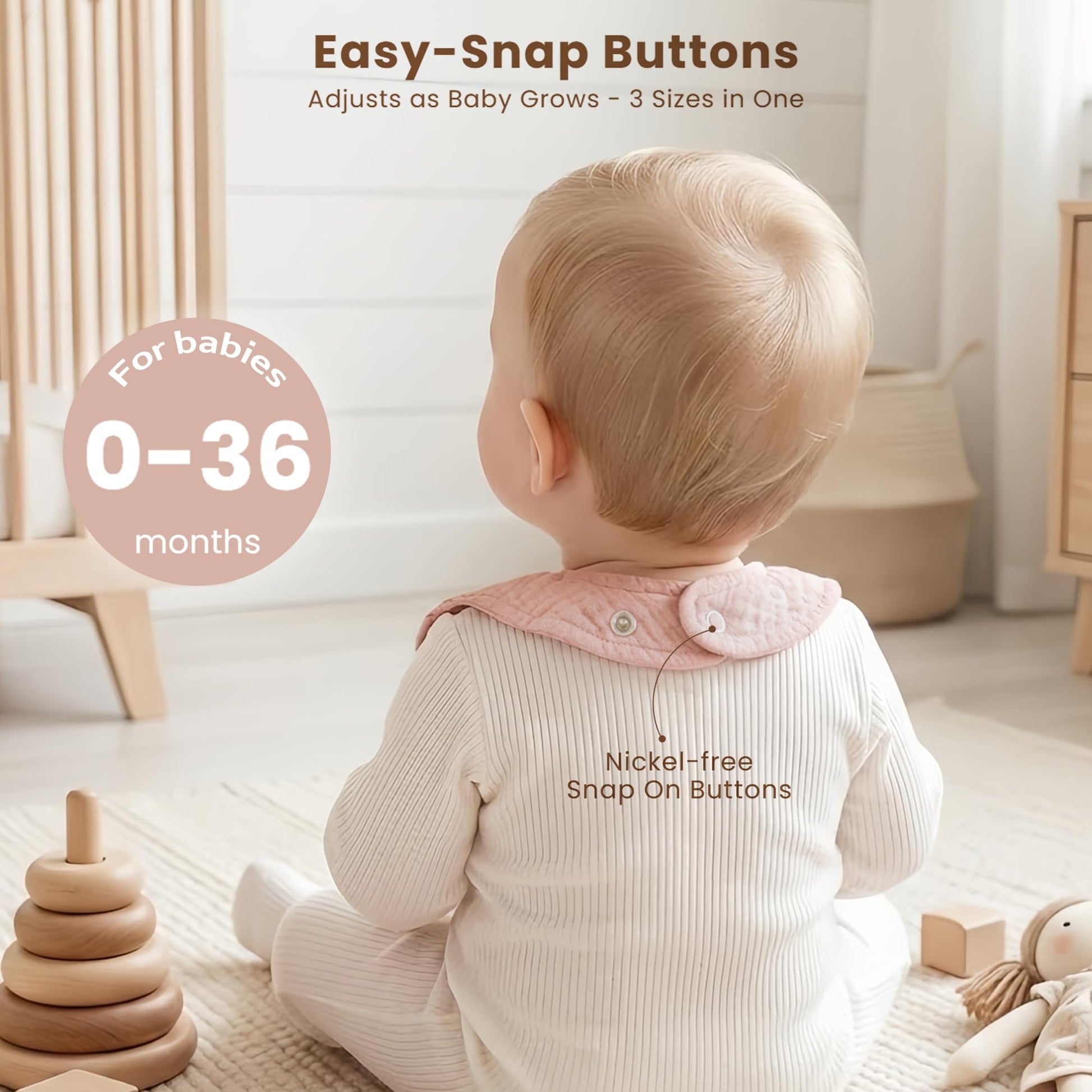Top view of stylish ruffle trim baby bibs for newborns