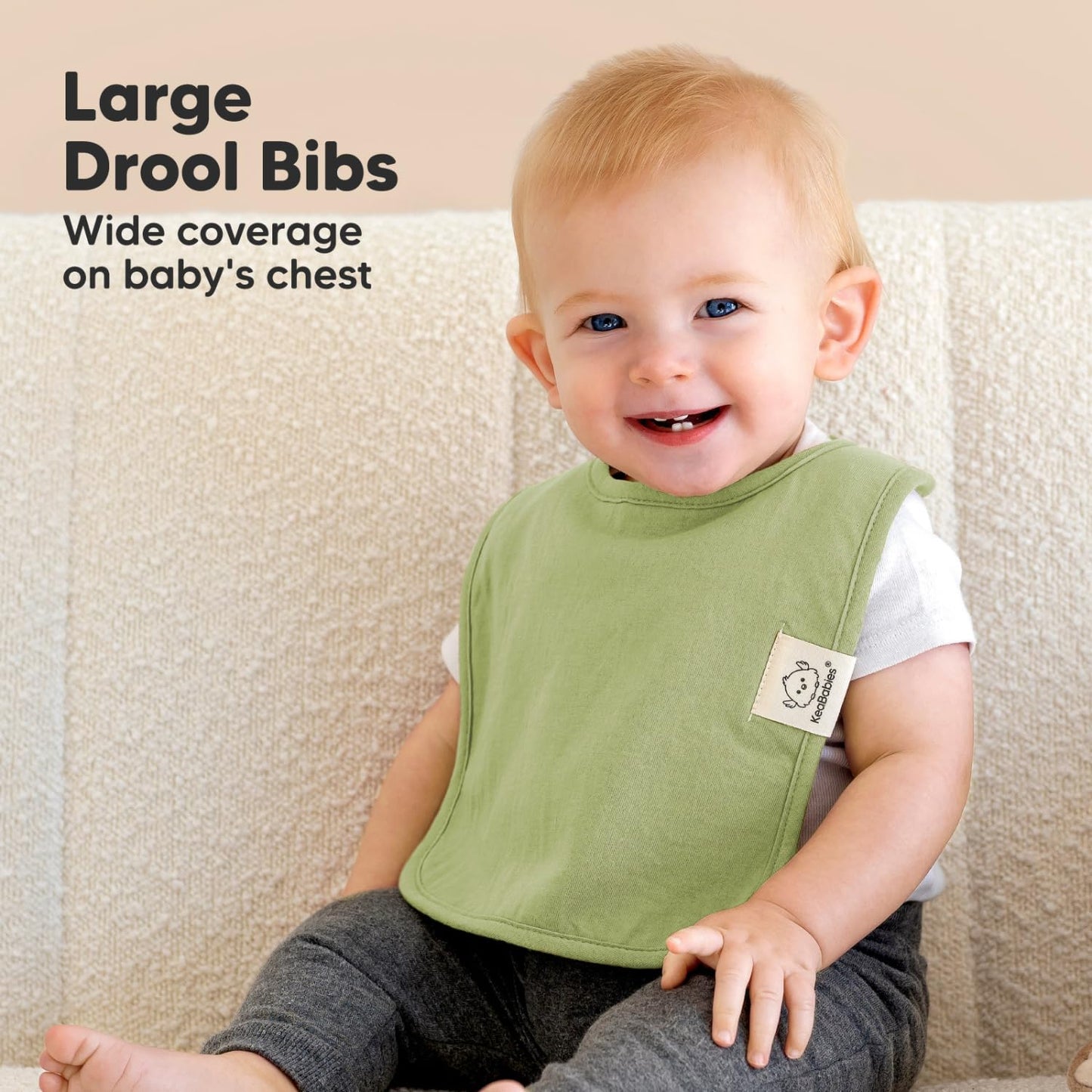 KeaBabies drool bibs demonstrating the adjustable snap closure feature