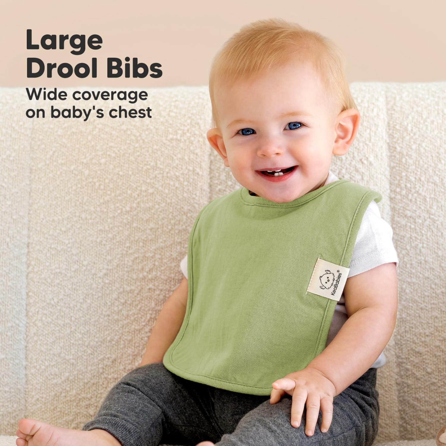 KeaBabies drool bibs demonstrating the adjustable snap closure feature