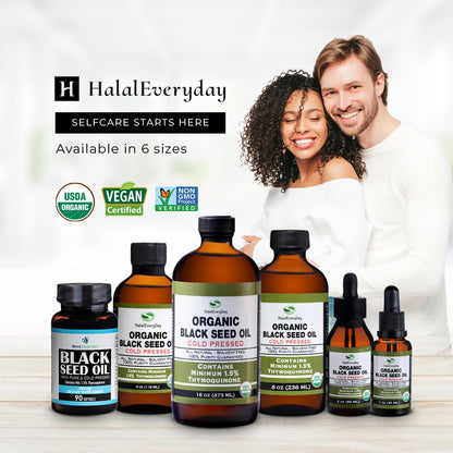 HalalEveryDay authentic non-GMO black seed dietary supplement showing the secure bottle cap closure.