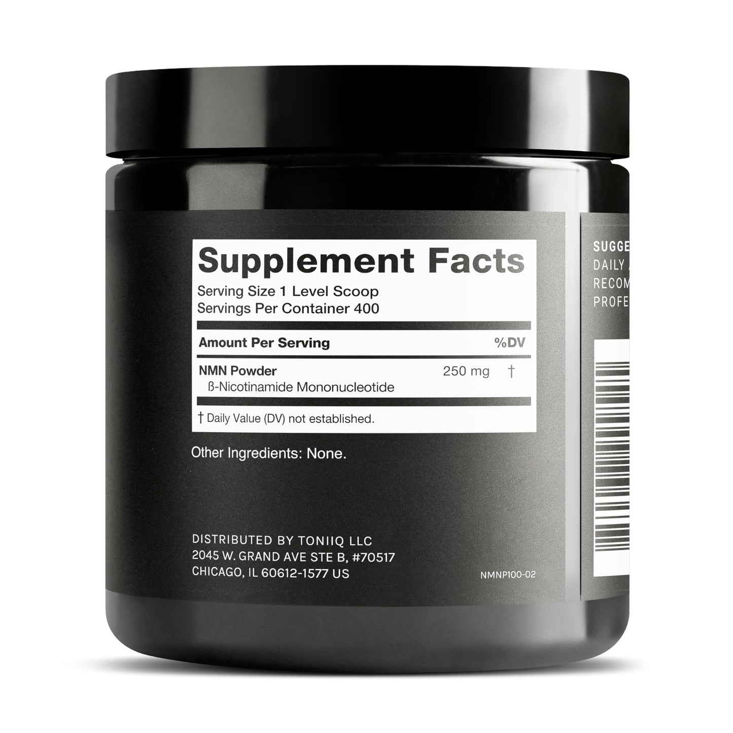 Toniiq stabilized nicotinamide mononucleotide powder showing the premium black light-resistant bottle.