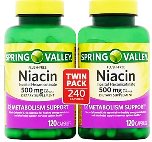 Spring Valley Vitamin B3 unflavored flush free niacin capsules supplement facts label and ingredient details