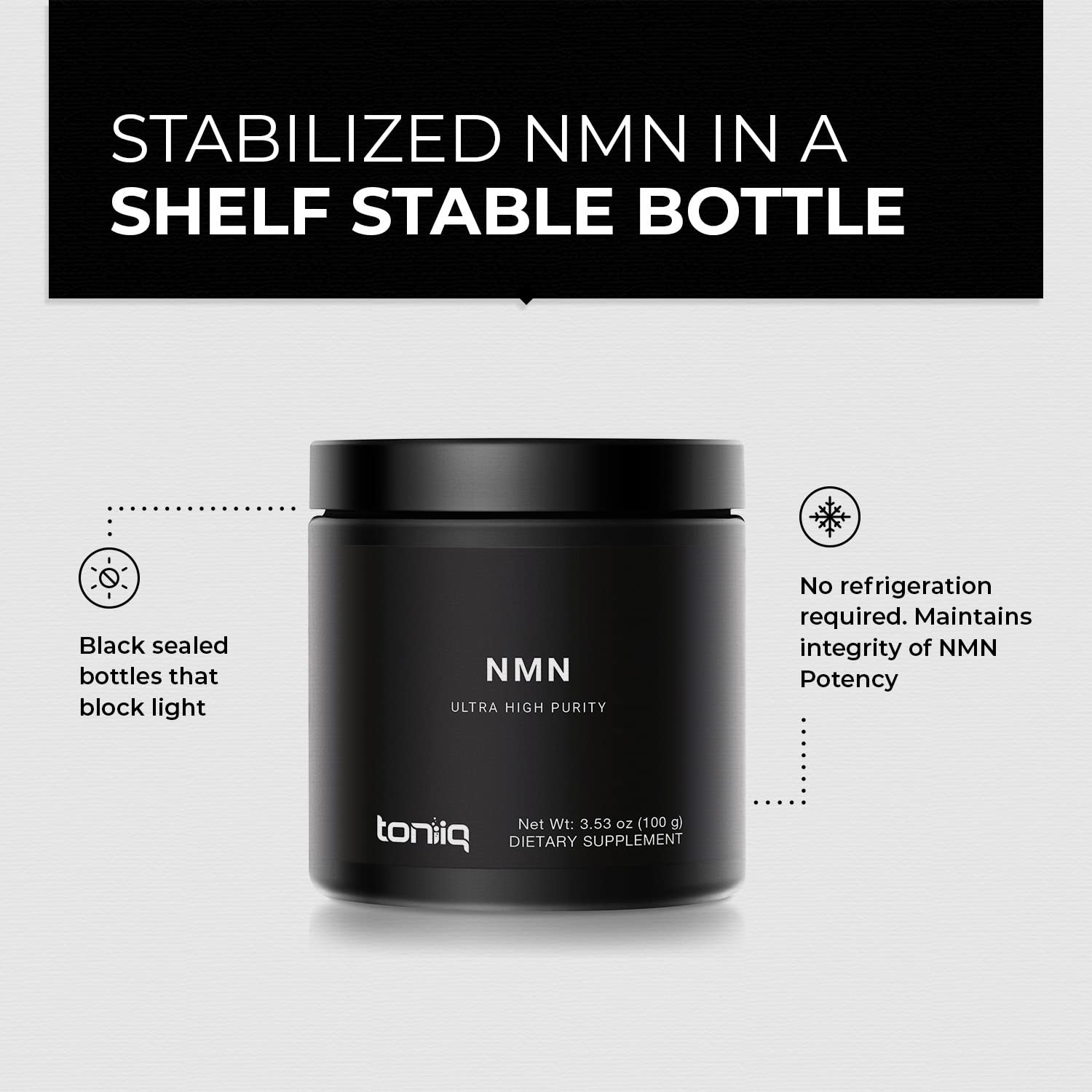 Authentic imported Toniiq cellular energy powder supplement packaging details and serving size.