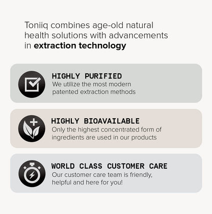 Back label of Toniiq highly purified NMN powder with nutritional information and instructions.