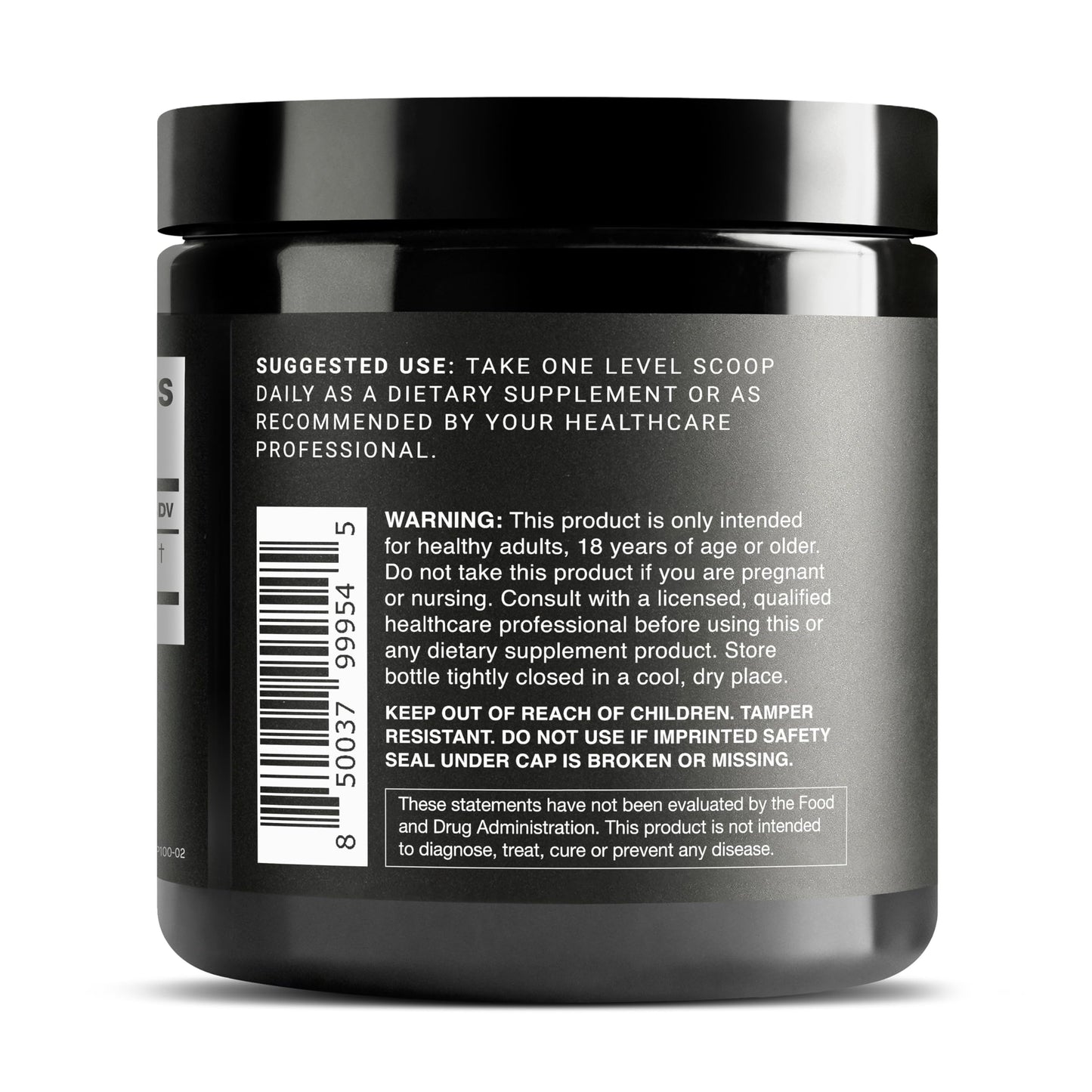Top angle view of the 100-gram Toniiq ultra high strength wellness supplement bottle.