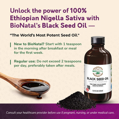 Authentic BioNatal black seed oil with high thymoquinone sediment details