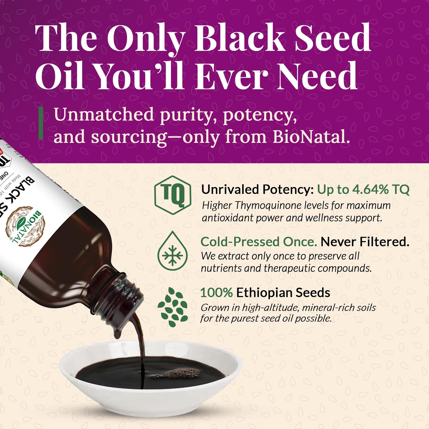 Imported BioNatal Ethiopian cumin seed oil liquid texture and bottle