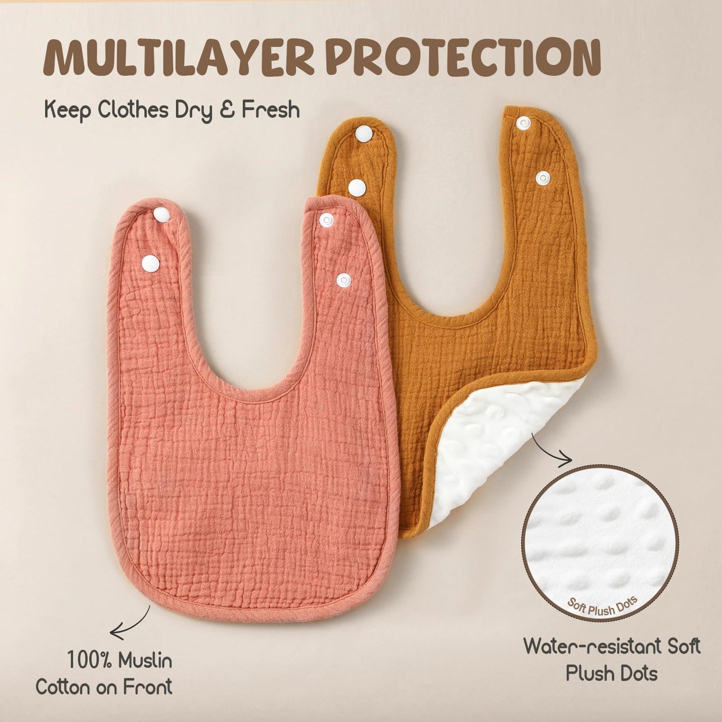 Poikshark baby bibs adjustable snap closure detail