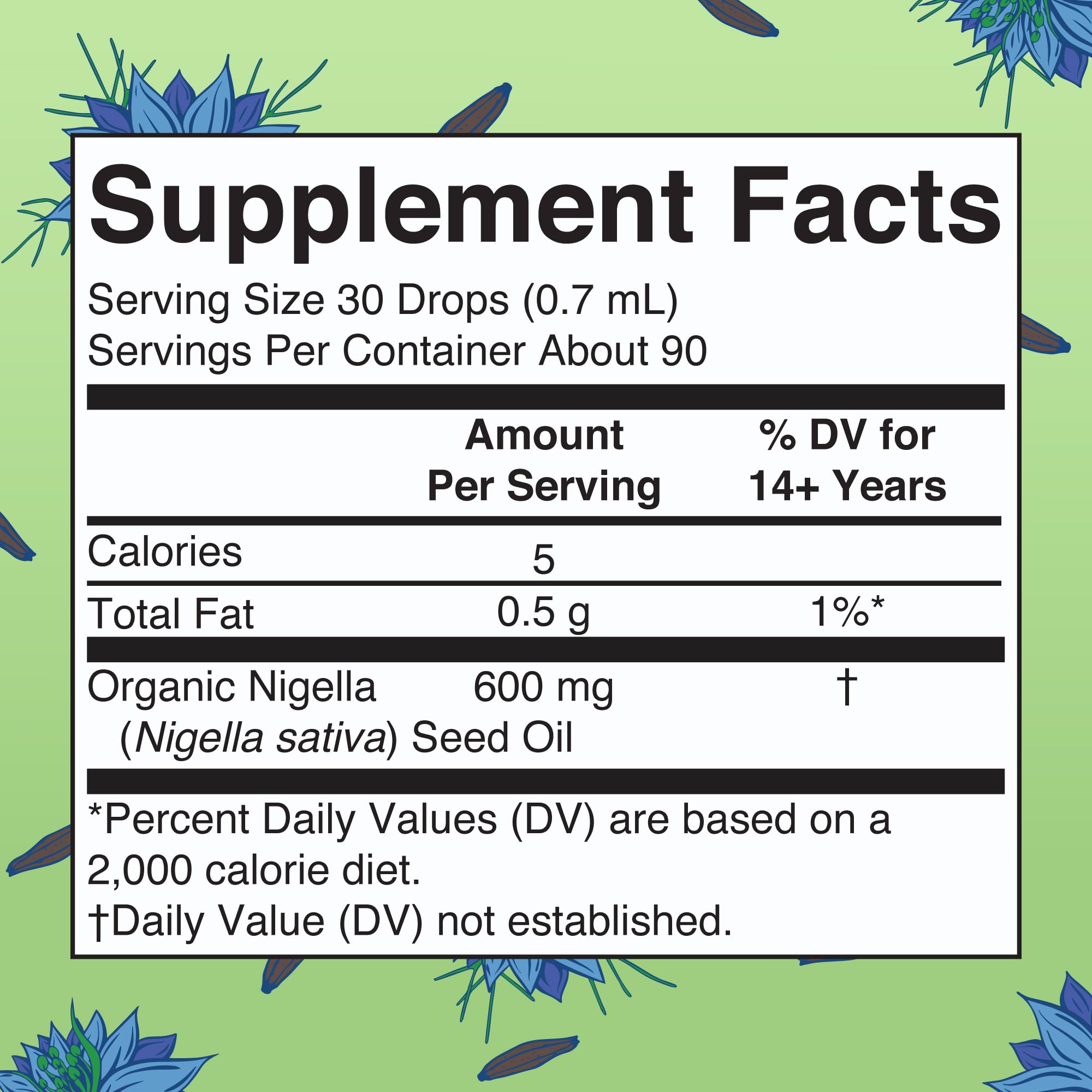USDA Organic black cumin seed oil liquid supplement packaging showing dietary compliance labels