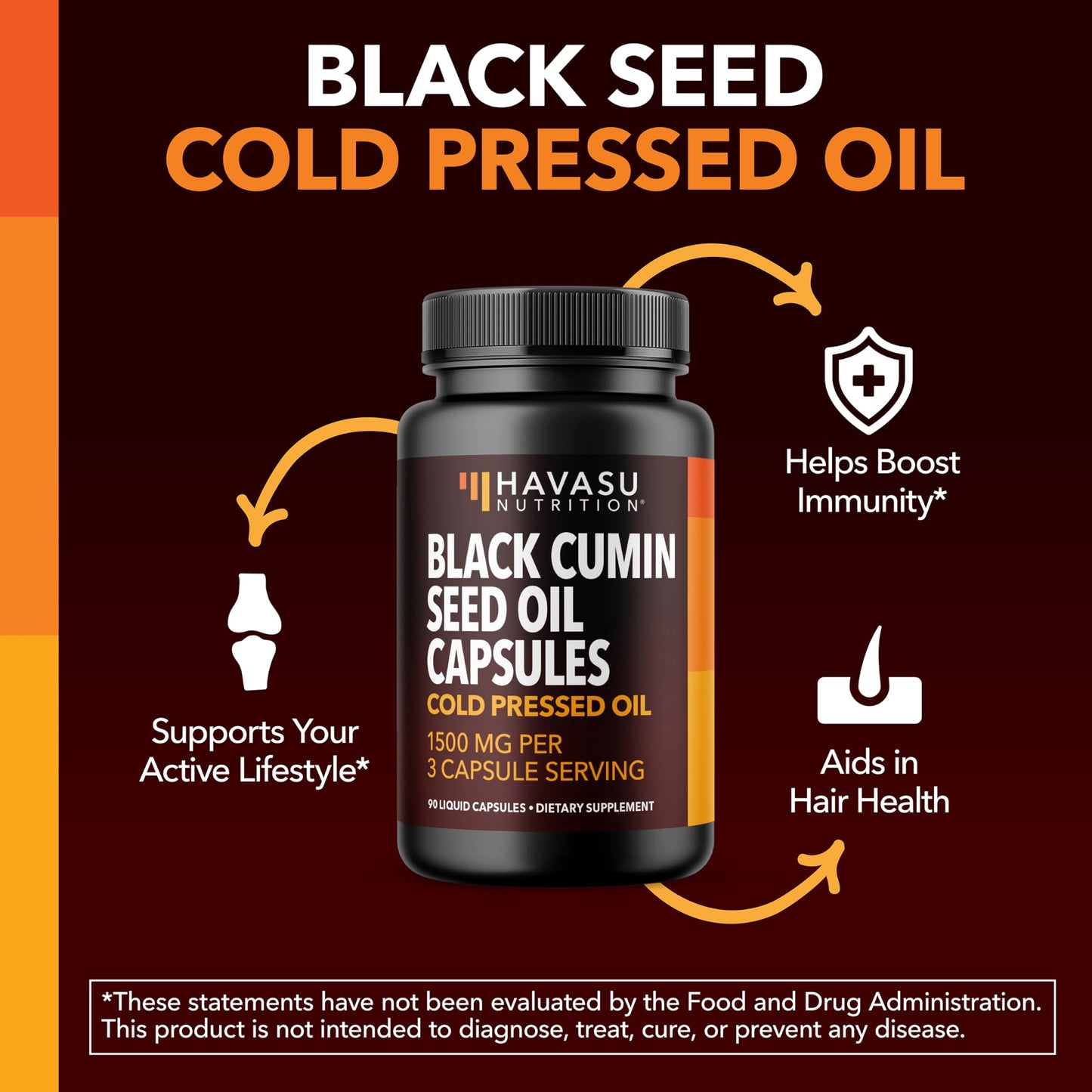 Supplements container of authentic USA imported Havasu Nutrition black seed oil