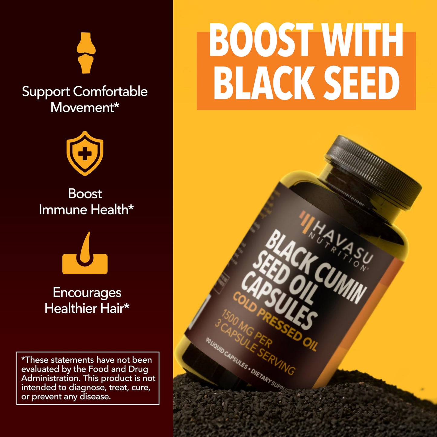 Authentic USA imported Havasu Nutrition black seed oil 90 count bottle for skin health