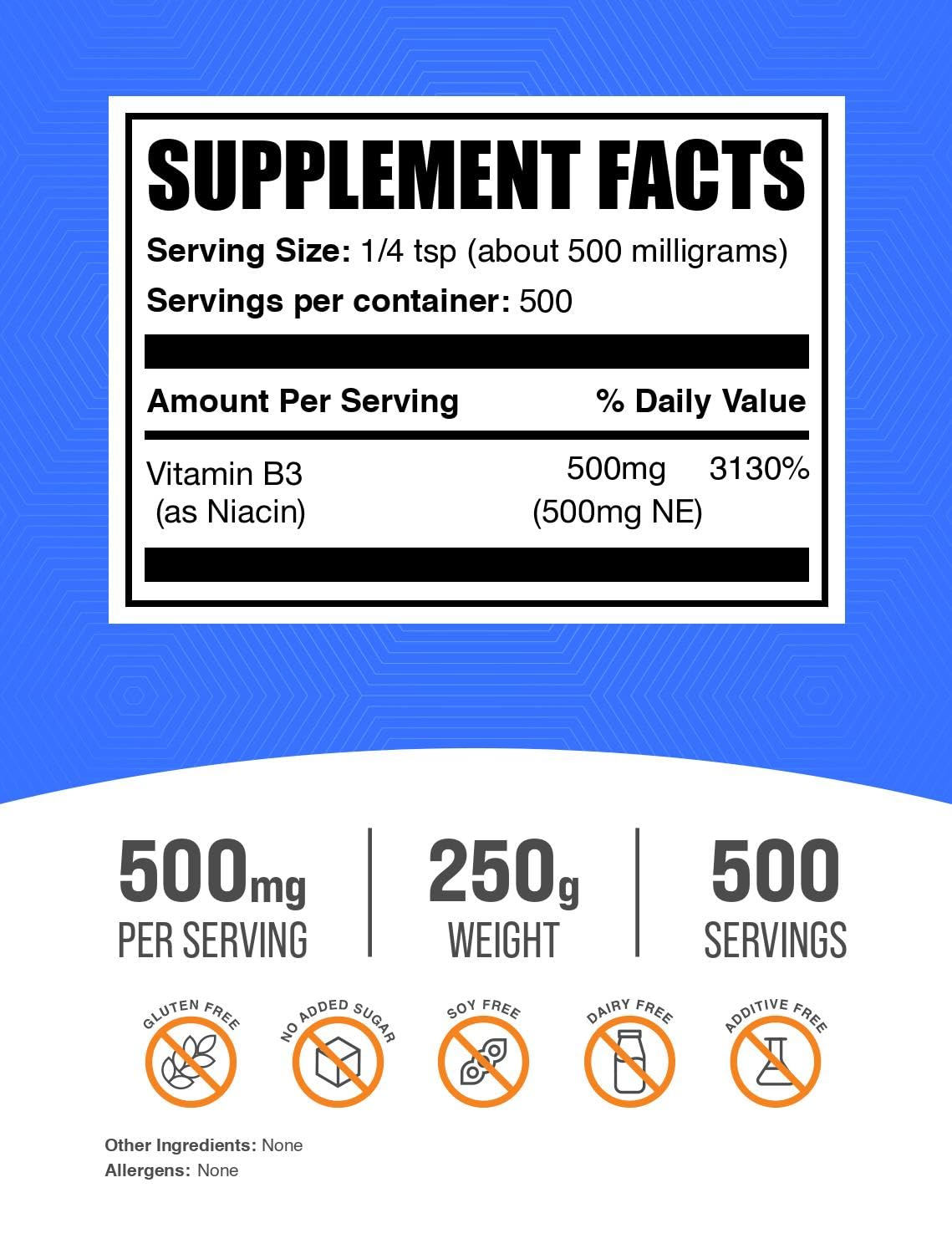 BulkSupplements pure unflavored niacin powder texture close up showing clean raw ingredient consistency