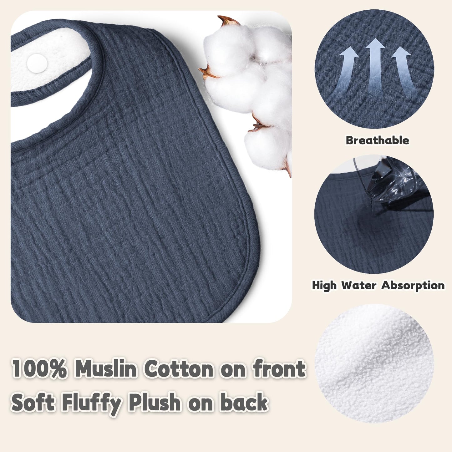 Water repellent plush backing of Susurration baby bib