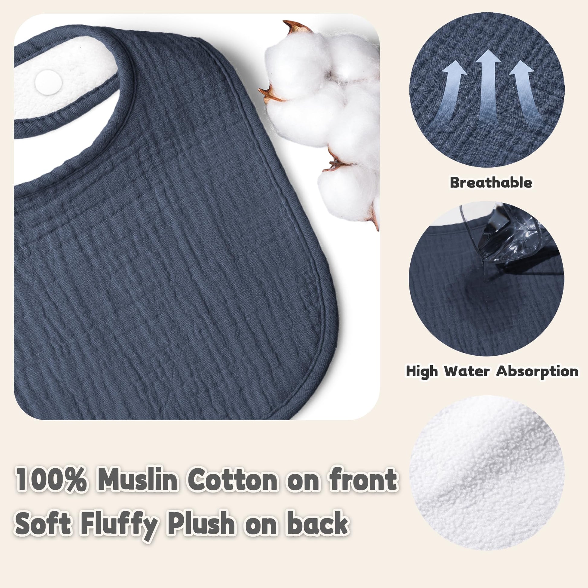 Water repellent plush backing of Susurration baby bib