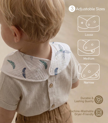 Close up of adjustable snap closure on Civarua Kids bib
