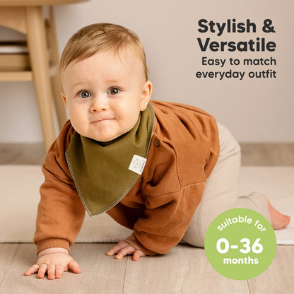 Baby wearing KeaBabies bandana bib for teething