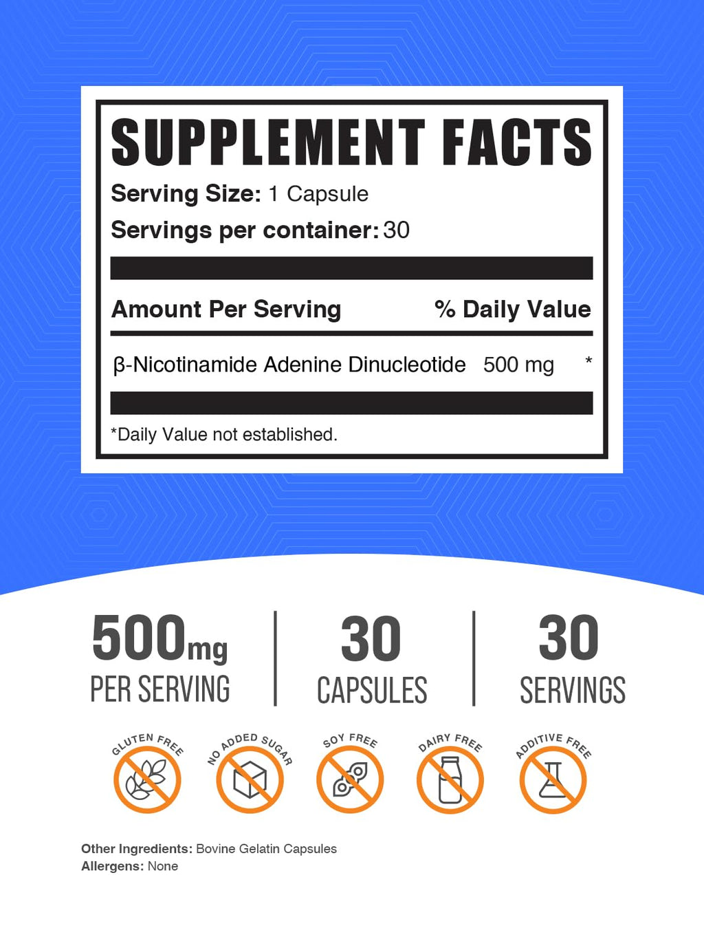 BulkSupplements NAD supplement bottle label details