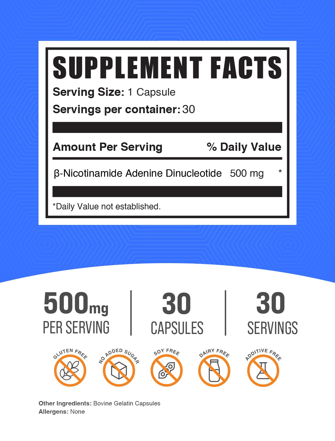 BulkSupplements NAD supplement bottle label details