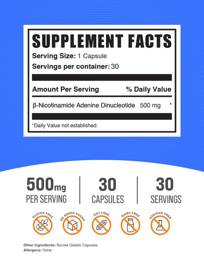 BulkSupplements NAD supplement bottle label details