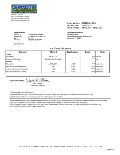 Full packaging layout of the high strength liposomal nicotinamide riboside cellular health supplement.