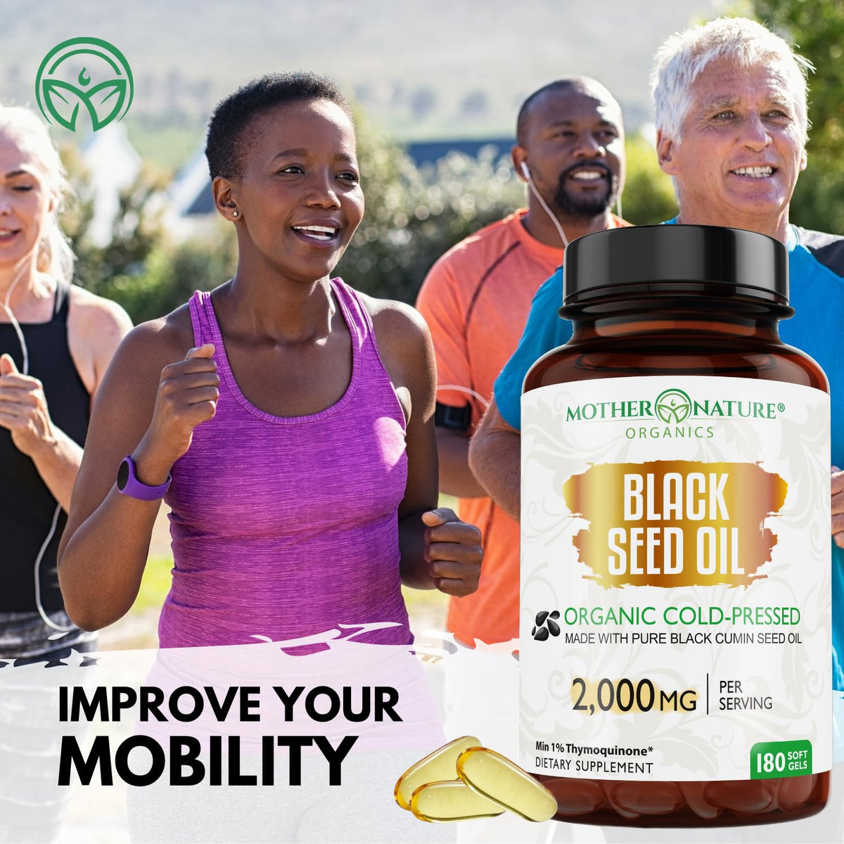 Mother Nature Organics black cumin seed softgels close up