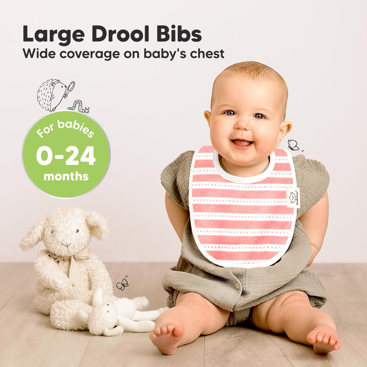 KeaBabies teething bibs showing water-resistant fleece backing