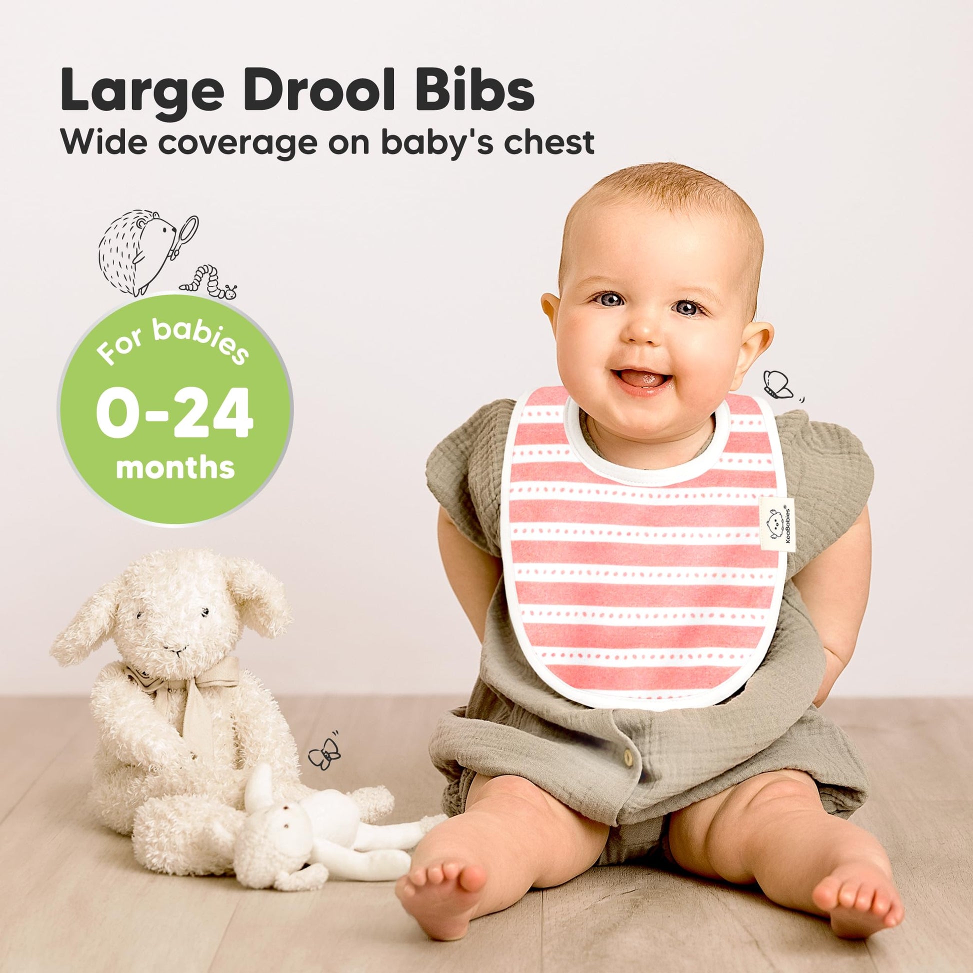 KeaBabies teething bibs showing water-resistant fleece backing
