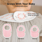 Close up of adjustable nickel-free snaps on KeaBabies bib