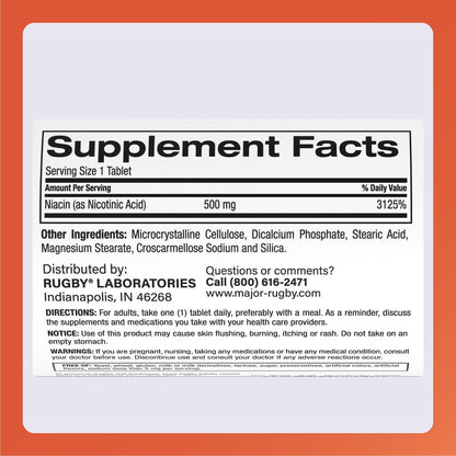 Authentic USA imported Rugby Laboratories Niacin Vitamin B3 supplement packaging