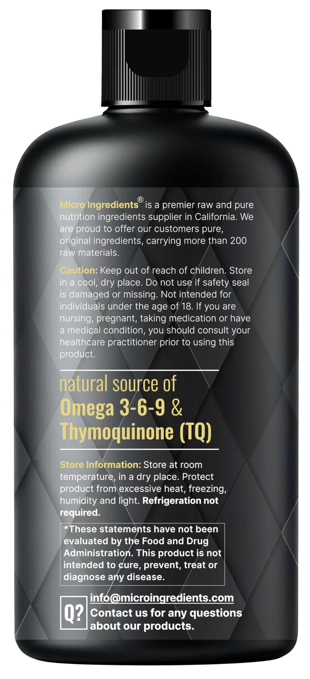 Micro Ingredients black seed oil package size and dimensions