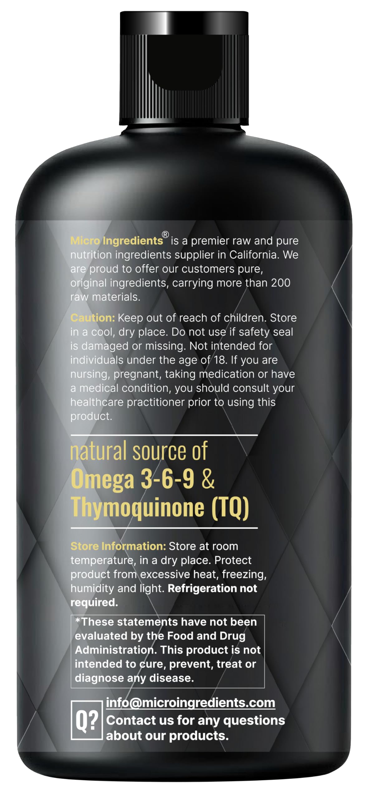 Micro Ingredients black seed oil package size and dimensions