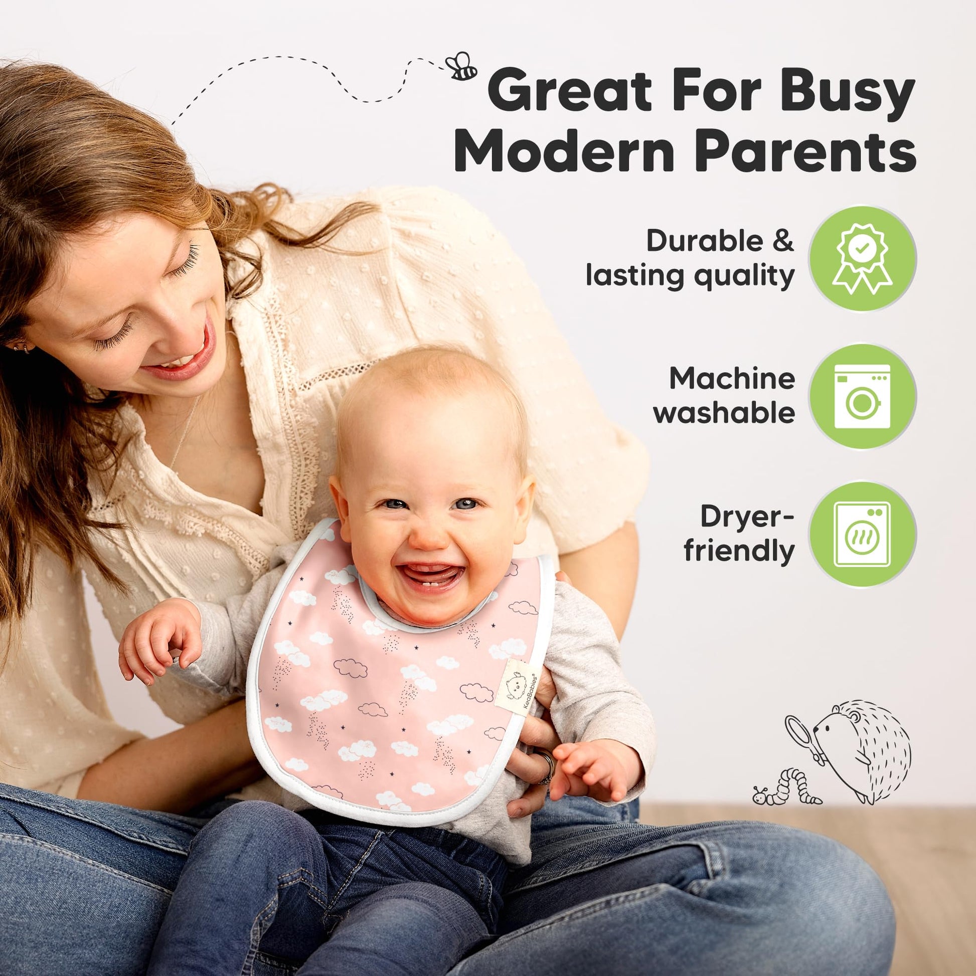 Toddler wearing KeaBabies absorbent organic cotton bib