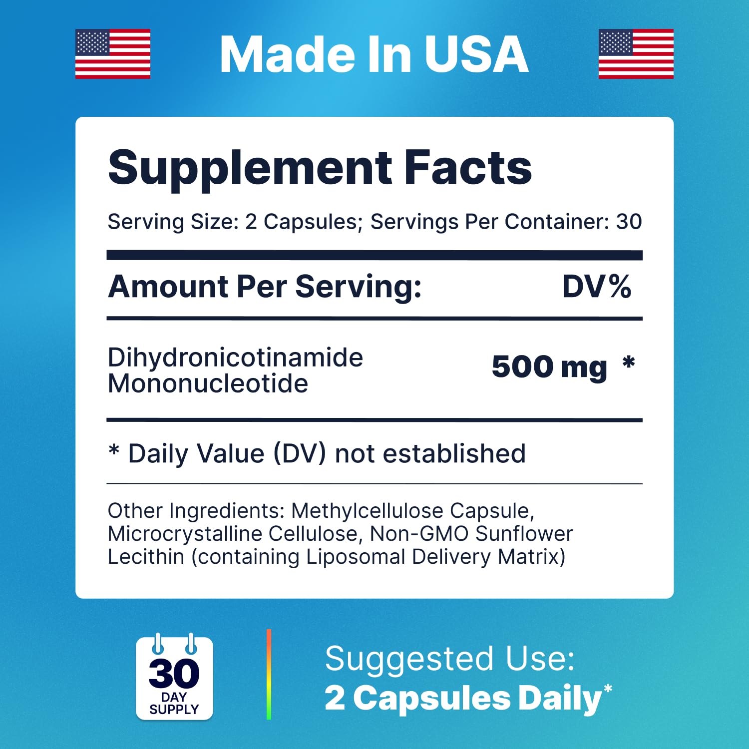 Close up of GMP certified liposomal NMNH anti aging capsules for daily wellness