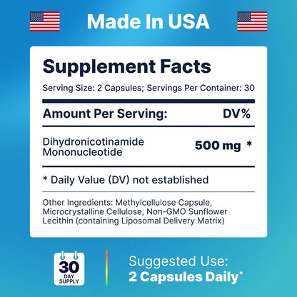 Close up of GMP certified liposomal NMNH anti aging capsules for daily wellness