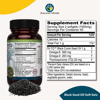 Amazing Herbs cold pressed black cumin seed supplement ingredients label
