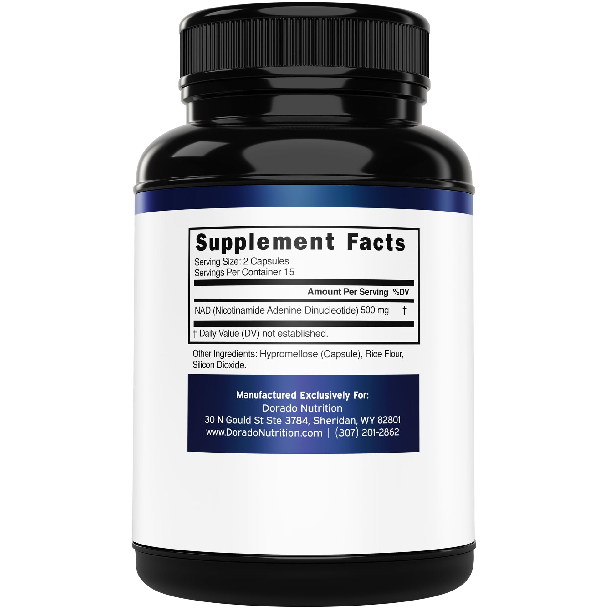 Dorado Nutrition NAD Supplement 30 capsules bottle label details