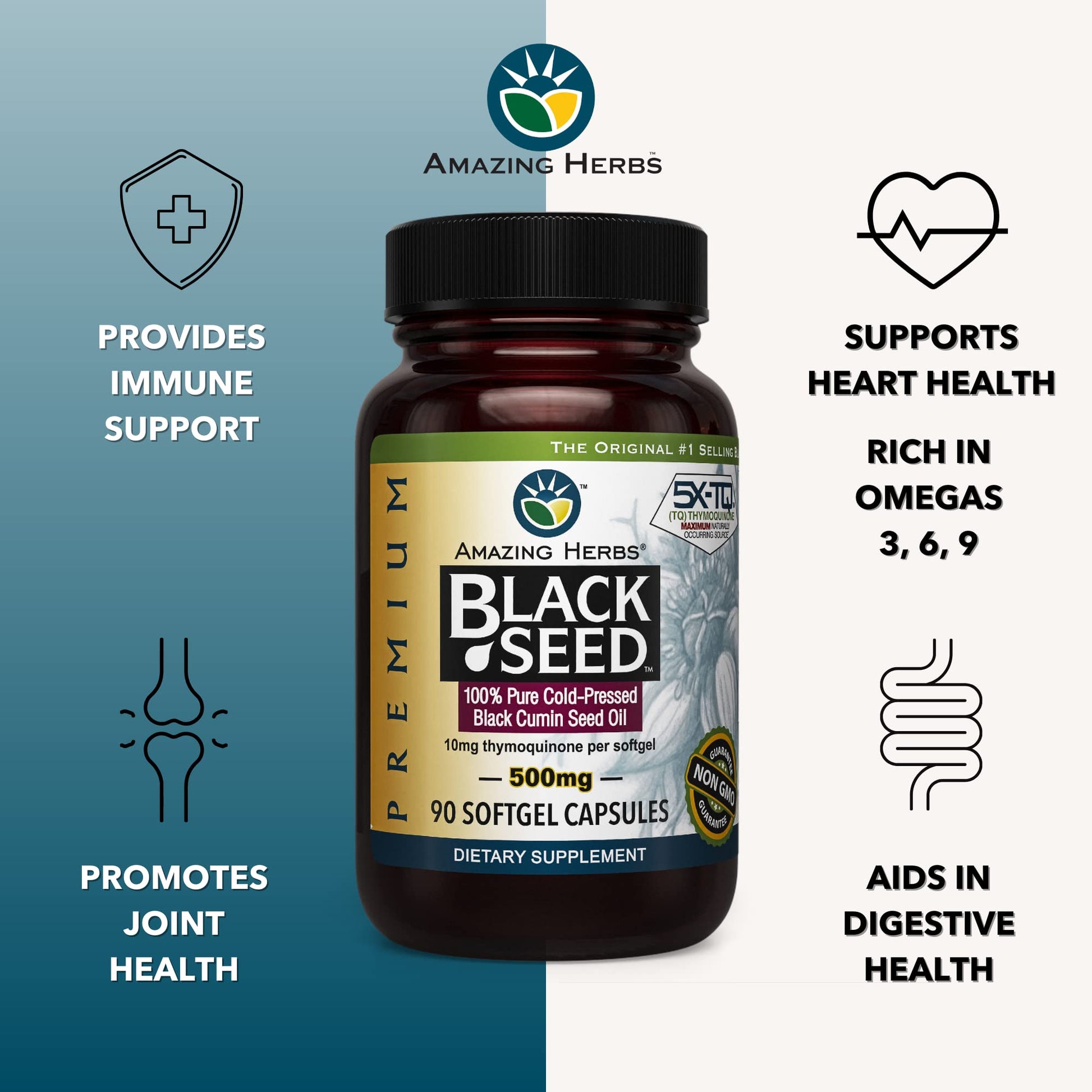 Amazing Herbs premium unrefined Nigella Sativa oil capsules dosage instructions