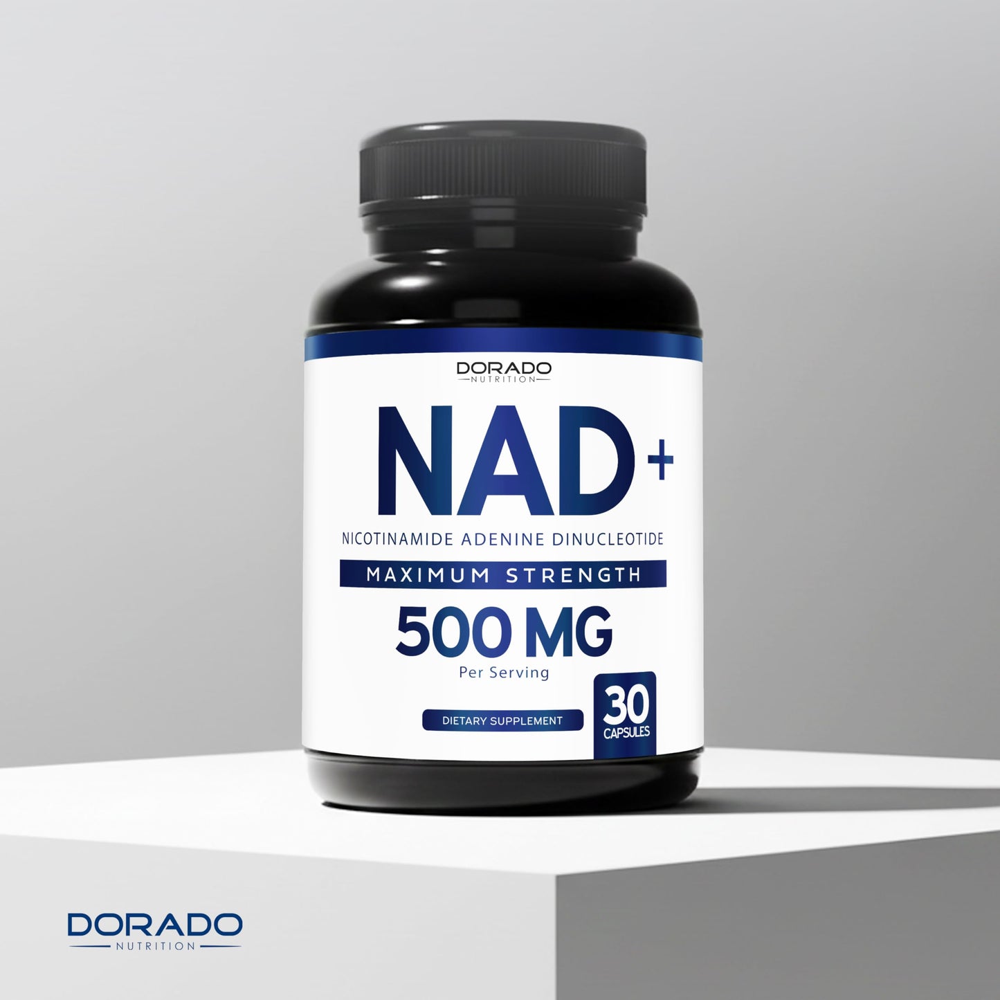 Top cap view of authentic Dorado Nutrition NAD 500mg supplement