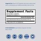 Back label of Dorado Nutrition NAD supplement showing ingredient list