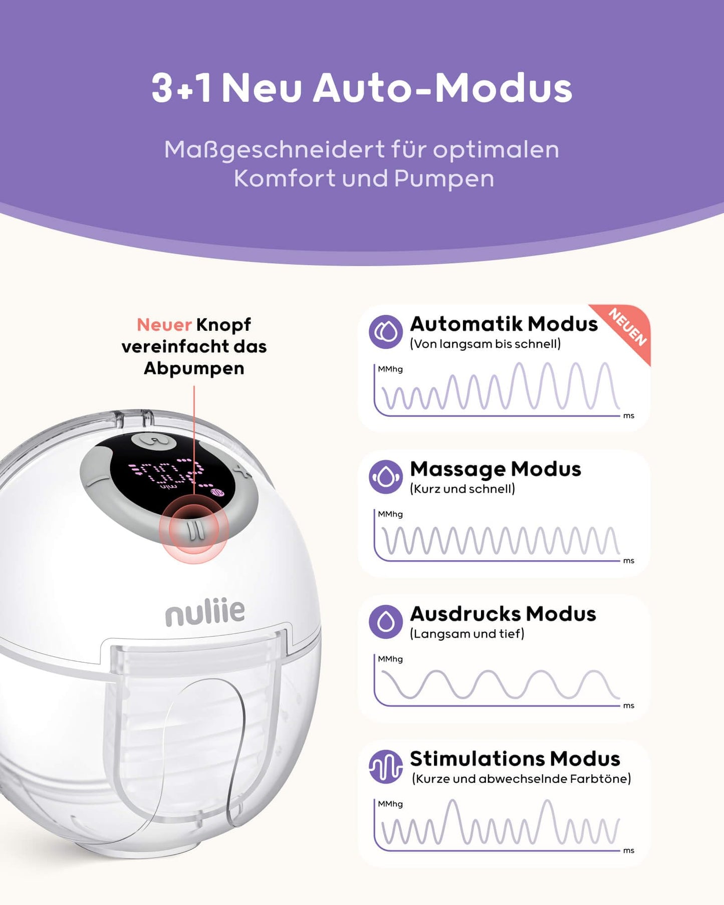 Side view of Nuliie S32 portable breast pump inside nursing bra