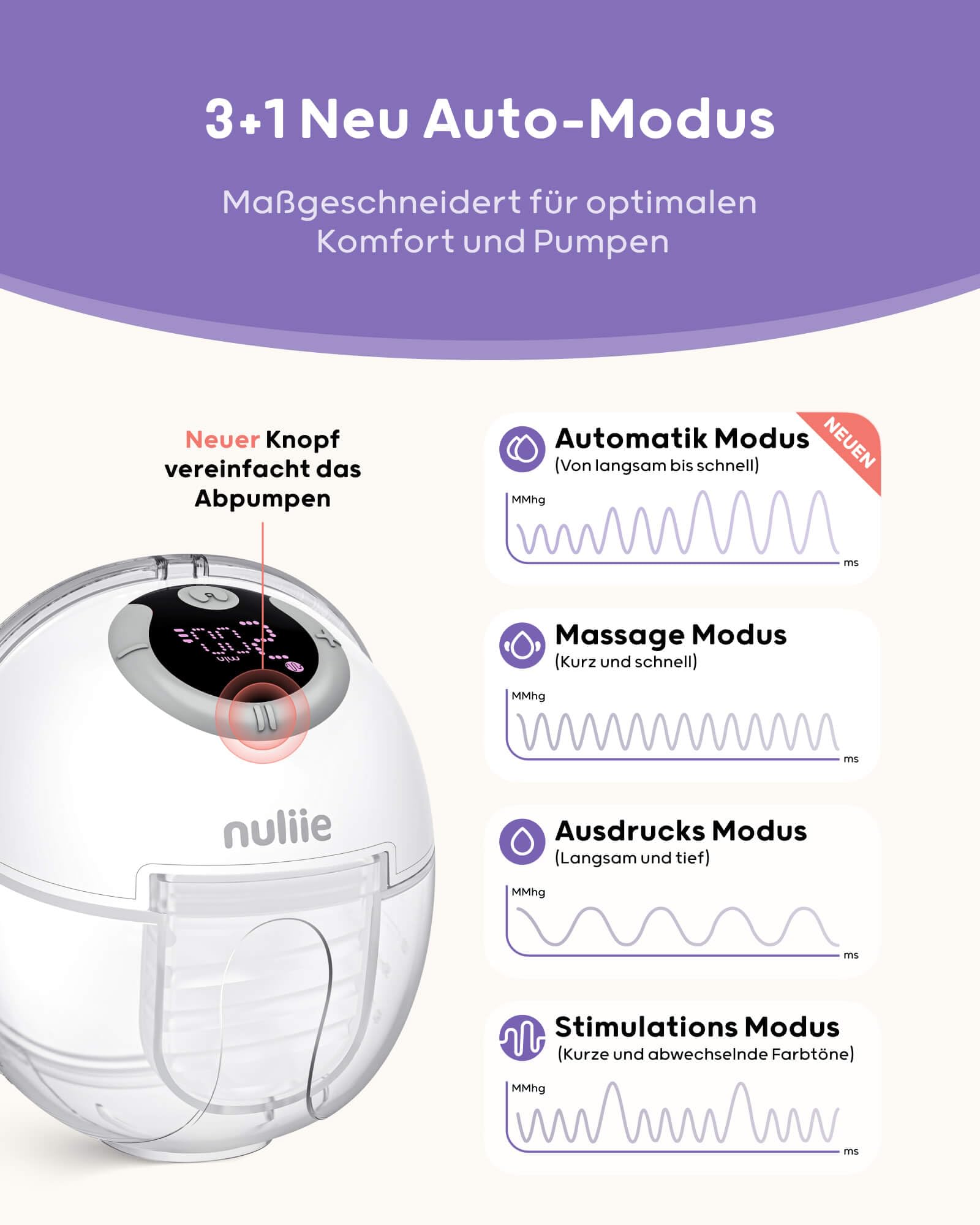 Side view of Nuliie S32 portable breast pump inside nursing bra