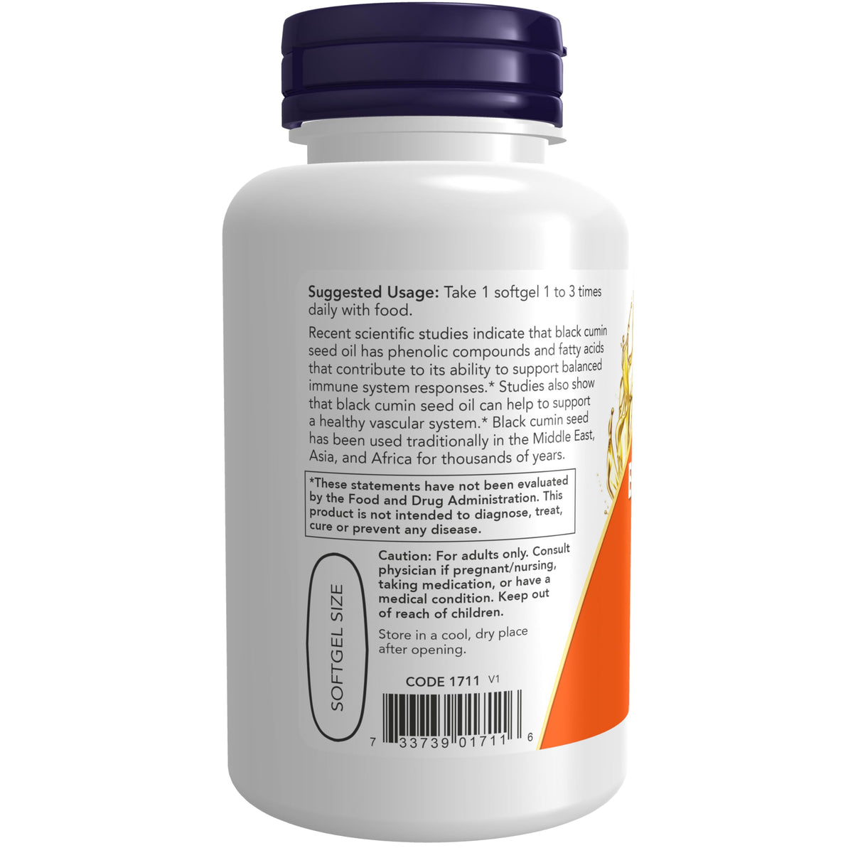 Now Foods Black Cumin Seed Oil 60 softgels capsule close up