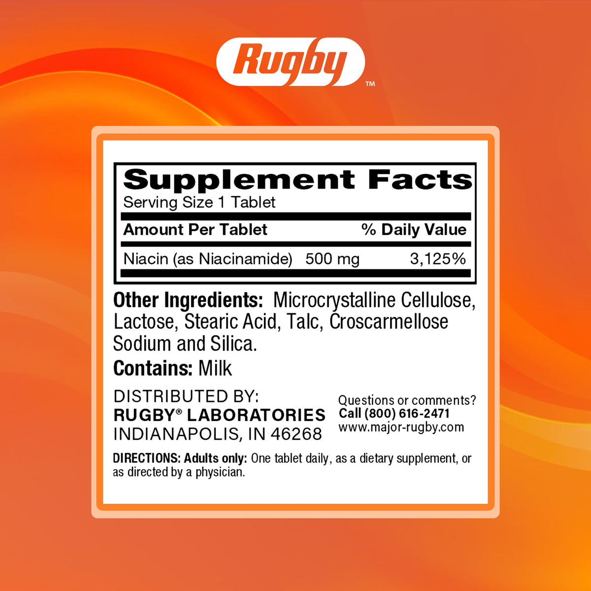 Rugby Laboratories premium Vitamin B3 metabolism support tablets close up